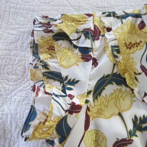 Modcloth Top S Yellow Floral Print Ruffle Retro - Picture 6 of 11
